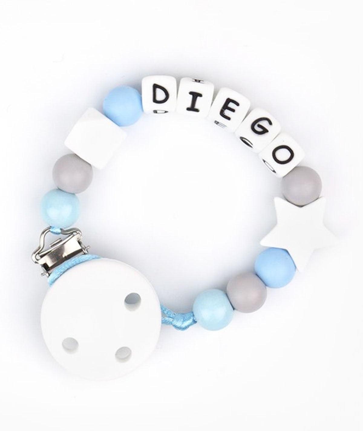 Chupetero Silicona Cadenita Personalizada Mi Pipo Baby Celeste/gris - Nanetes #